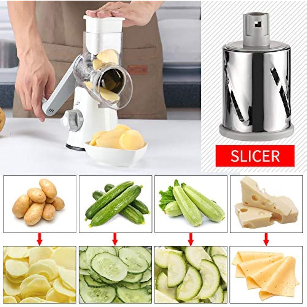 Ourokhome Rotary Cheese Grater | 3-in-1 Mandoline Slicer & Shredder, White