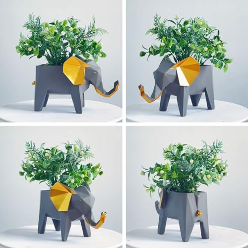 Amoy-Art Elephant Succulent Planter | Geometric Polyresin Animal Statue