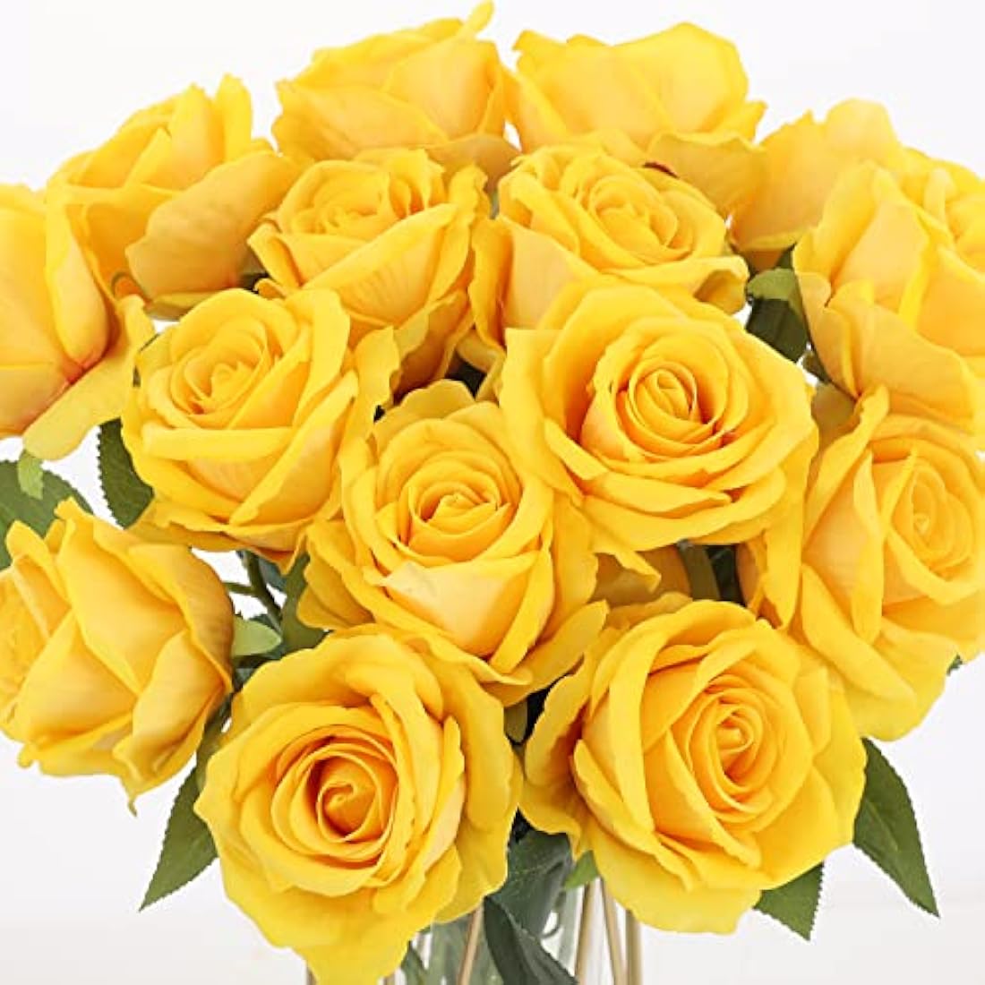 Jolof Store 15Pcs Real Touch Velvet Artificial Roses - Yellow Silk Flowers