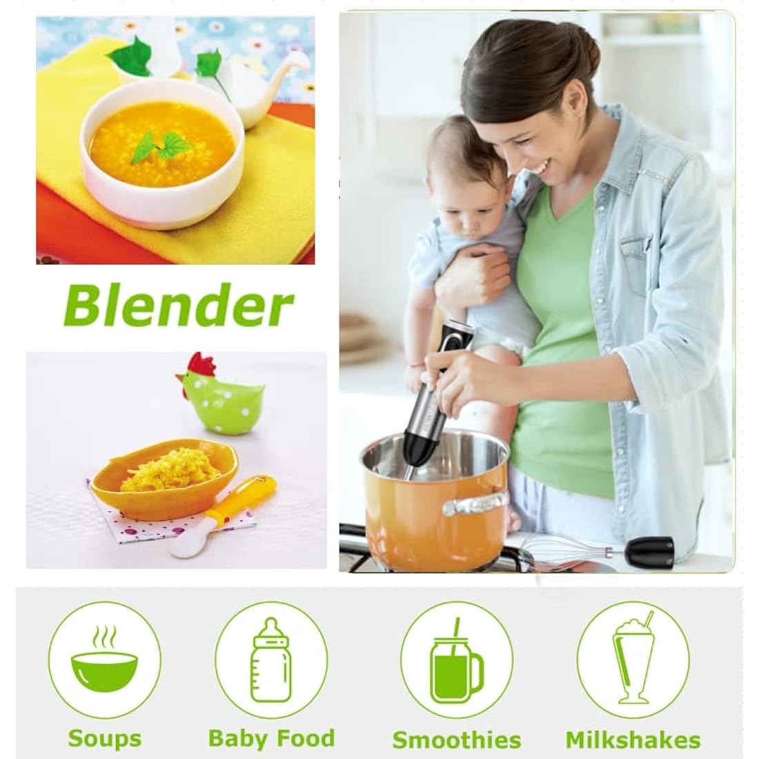 Bonsenkitchen 4-in-1 Immersion Hand Blender | 1000W Stainless Steel