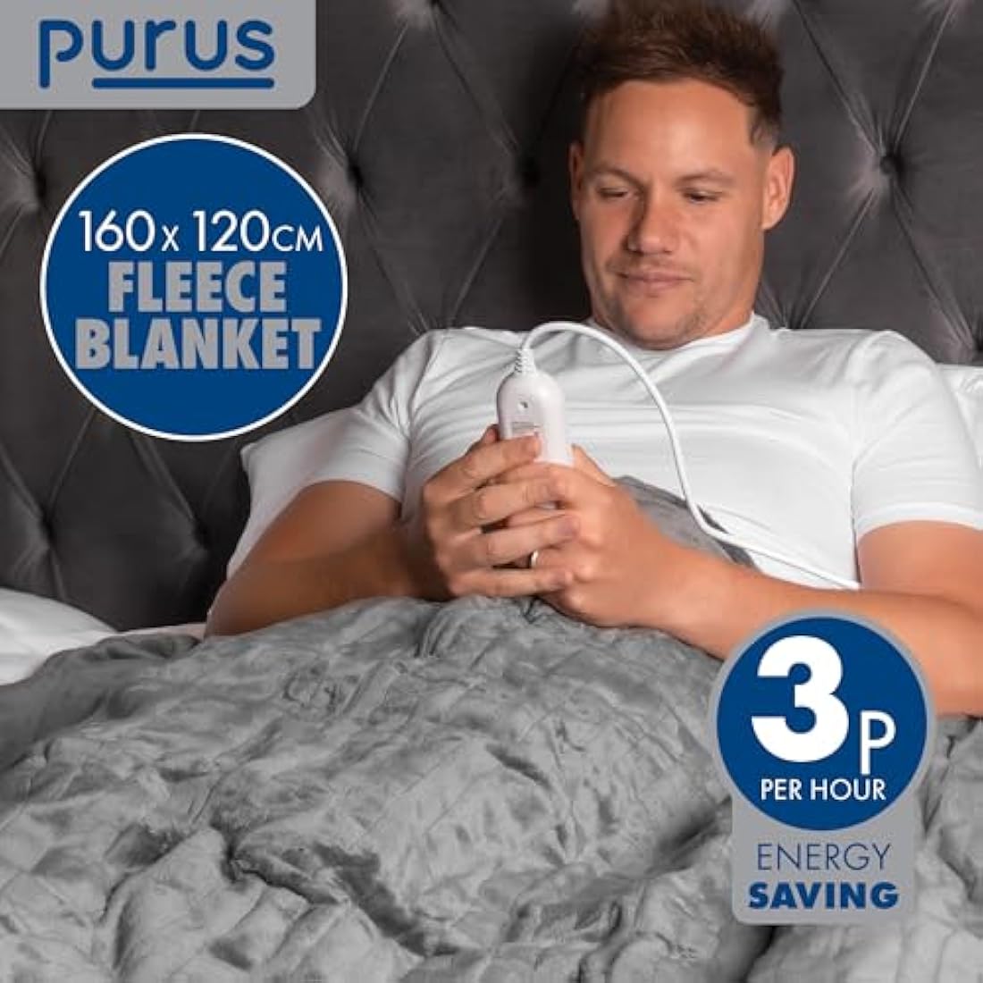 Purus Heated Throw Electric Blanket | Grey Micro Fleece | 160 x 120cm