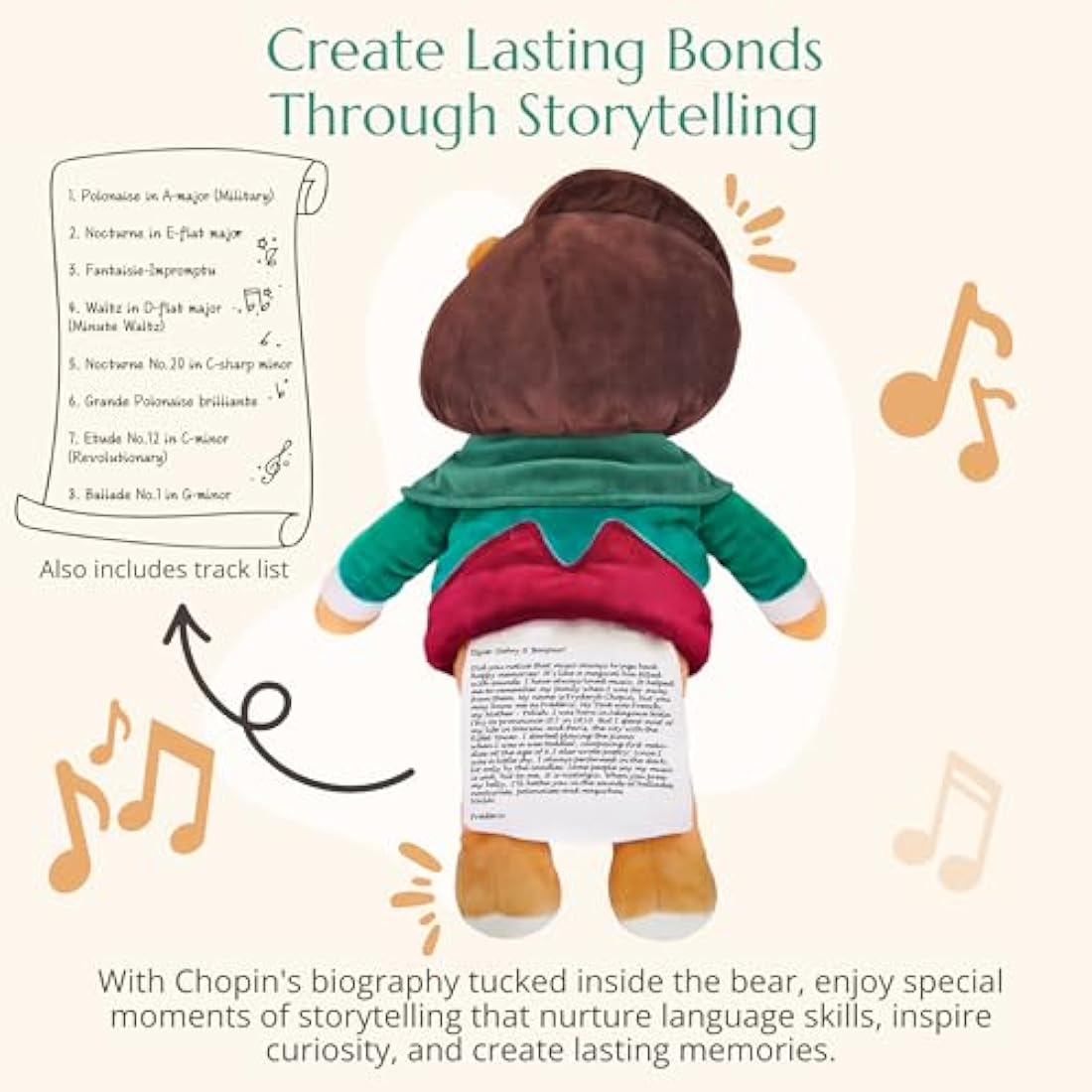 Vosego Chopin Musical Plush Bear – 40 Mins of Classical Music Toy