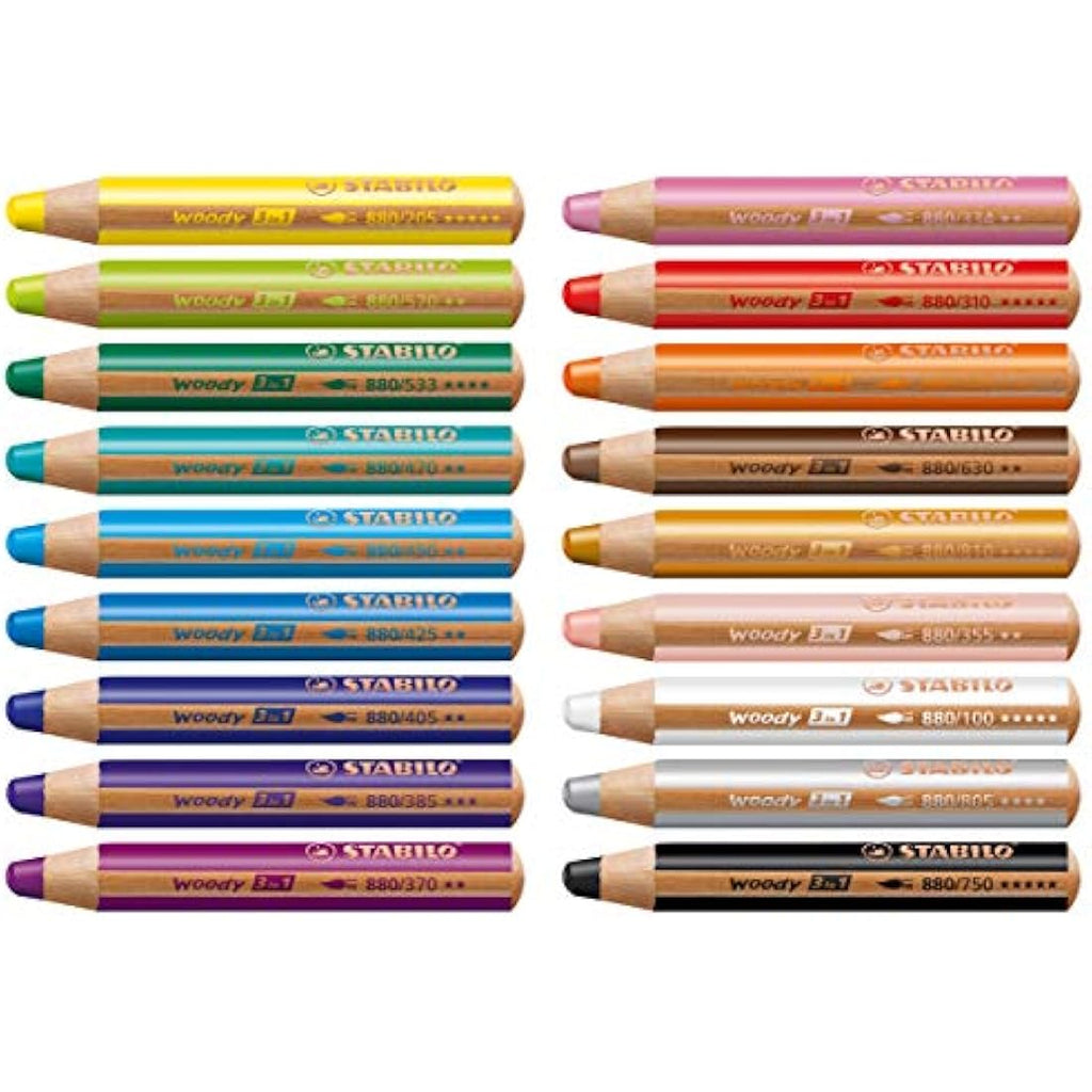 STABILO Woody 3-in-1 Multi-Surface Pencils - Pack of 18 with Sharpener