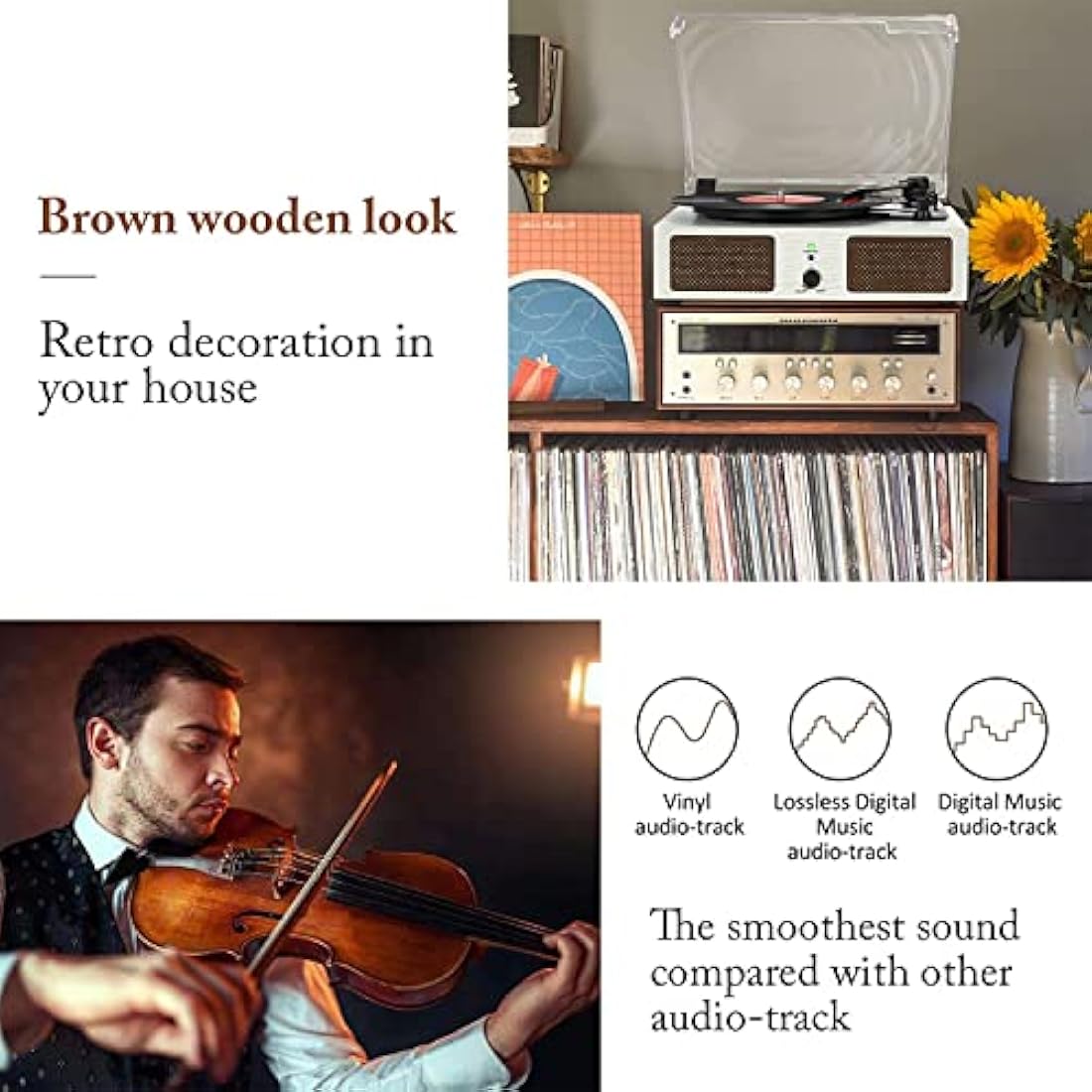 Vintage Vinyl Record Player – Bluetooth Turntable (White)