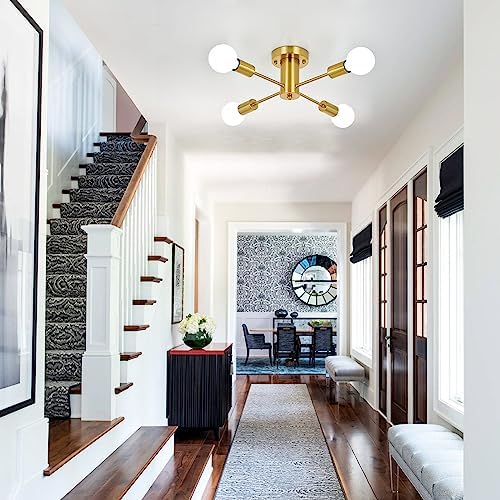 ASHUAQI Gold Sputnik Chandelier | 4-Light Modern Semi Flush Ceiling Light