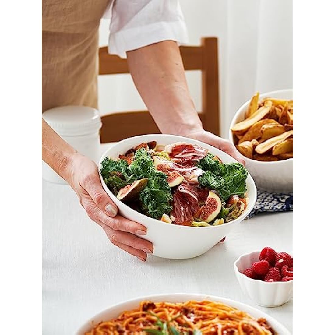 DOWAN Large Ceramic Soup Bowls | 1730ml White Porcelain Salad Bowls, Set of 4