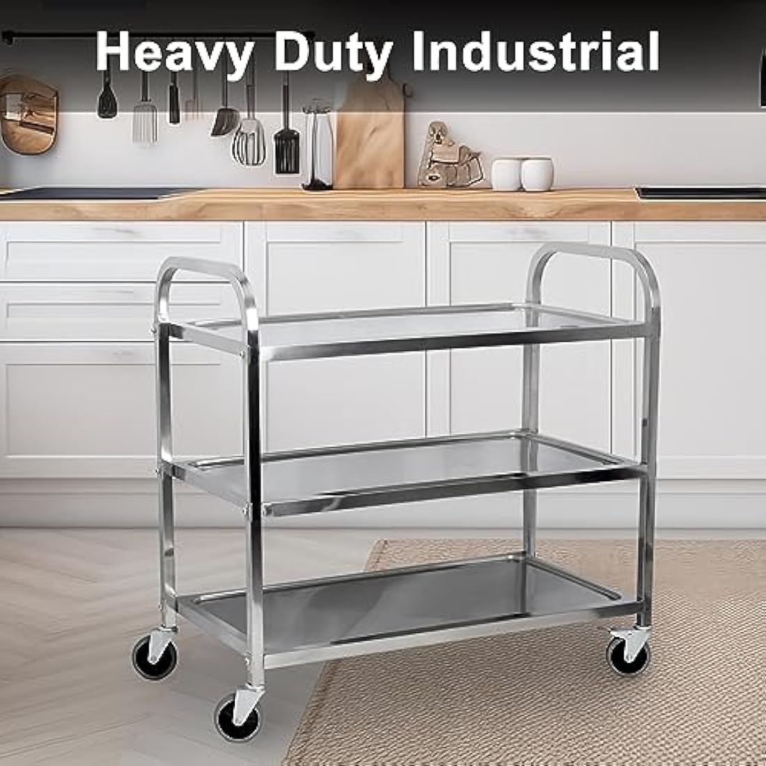uyoyous 3-Tier Stainless Steel Utility Cart with Locking Wheels