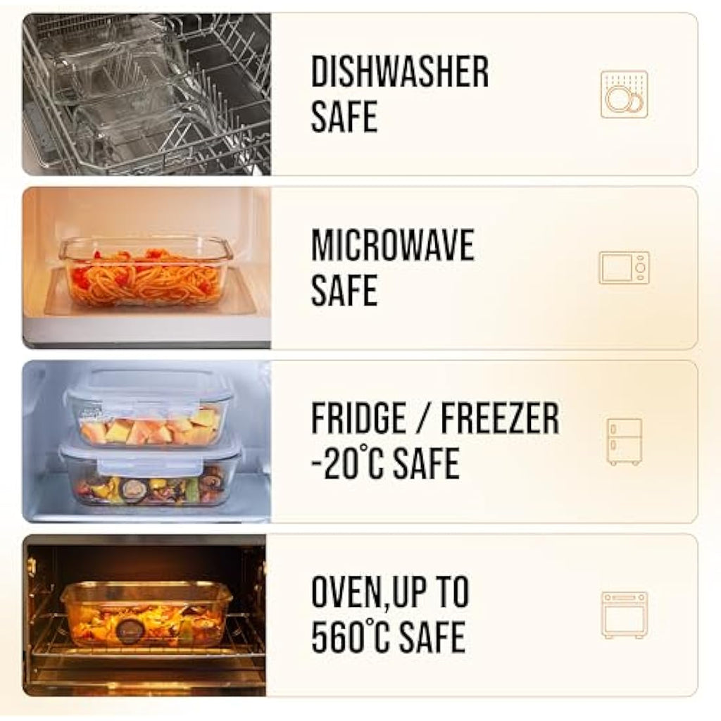 Glass Food Storage Containers - 4-Pack Large Meal Prep Set