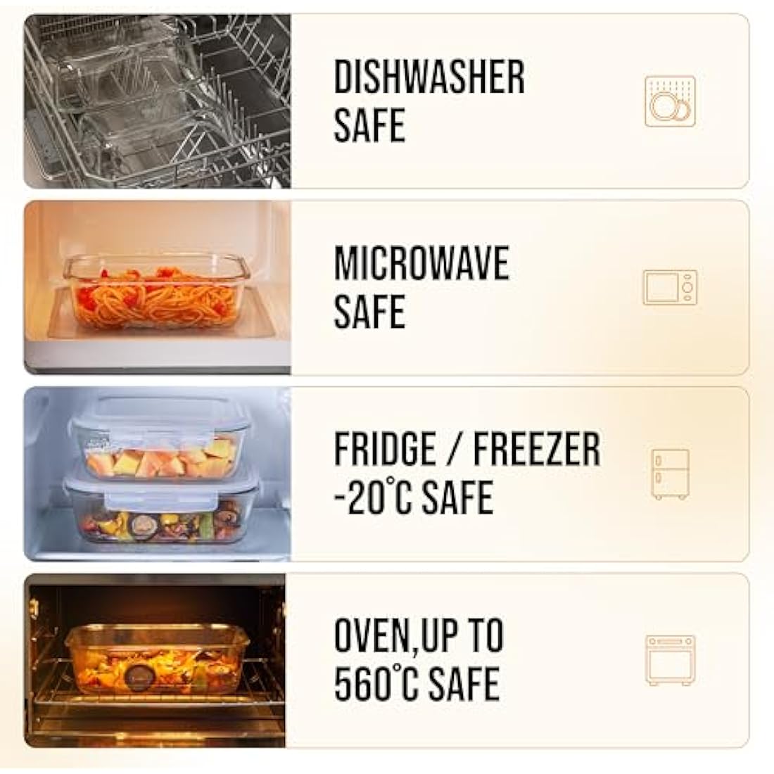 Glass Food Storage Containers - 4-Pack Large Meal Prep Set