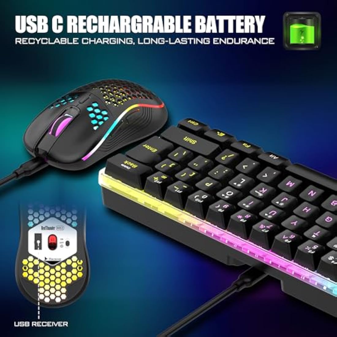 RedThunder K62 Wireless 60% RGB Gaming Keyboard and Mouse Combo – UK Layout