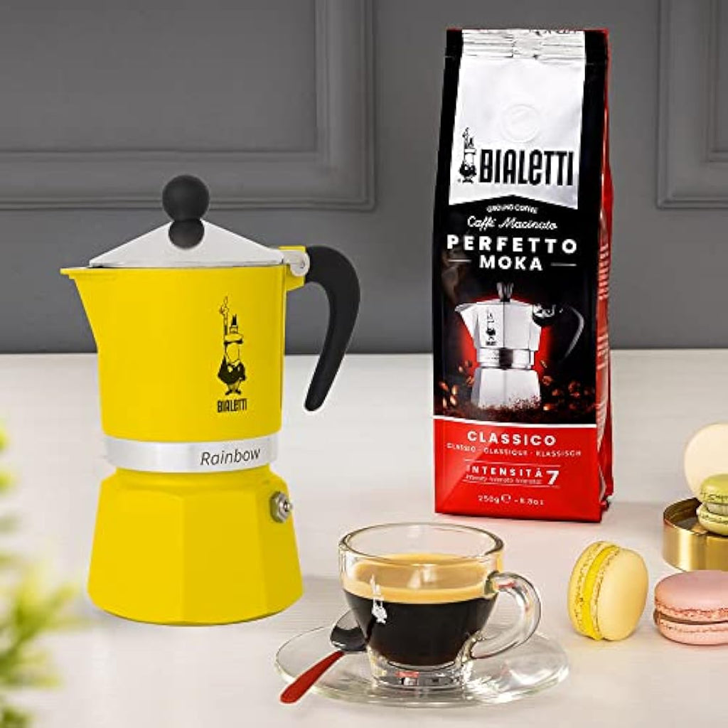 Bialetti Rainbow Caffettiera Moka in Alluminio, Giallo – 6 Tazze
