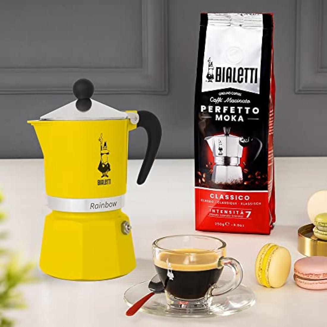 Bialetti Rainbow Caffettiera Moka in Alluminio, Giallo – 6 Tazze