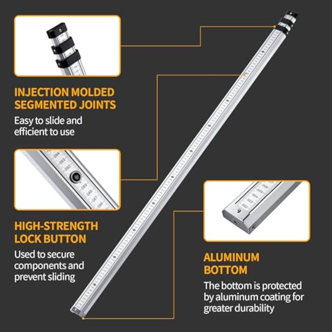 Firecore 3m Telescopic Levelling Staff | Aluminium Measuring Rod