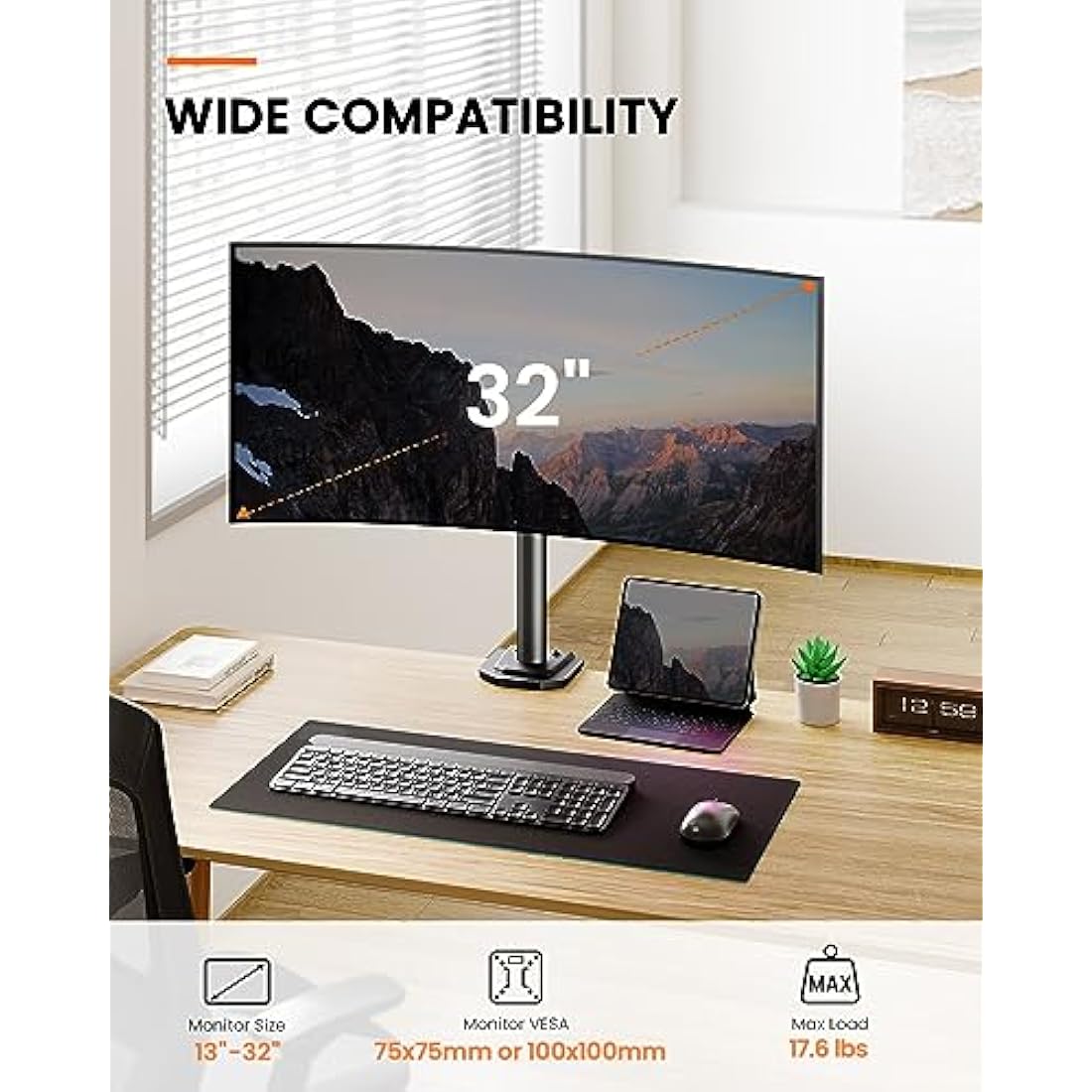 ErGear Single Monitor Stand – Height Adjustable Vesa Mount for 13-32” Screens
