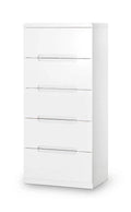 Julian Bowen Manhattan 5 Drawer Narrow Chest – White High Gloss Lacquer