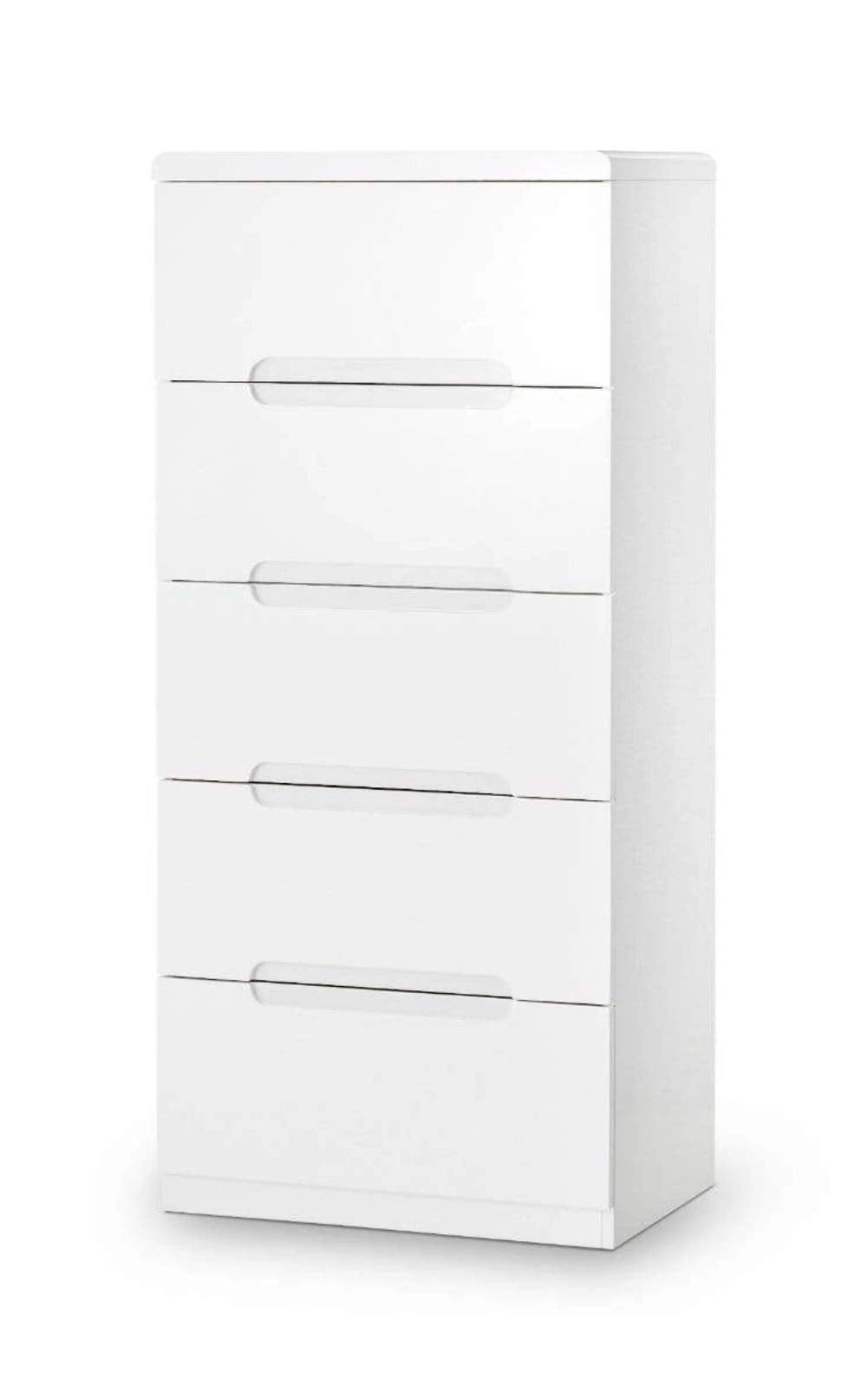 Julian Bowen Manhattan 5 Drawer Narrow Chest – White High Gloss Lacquer