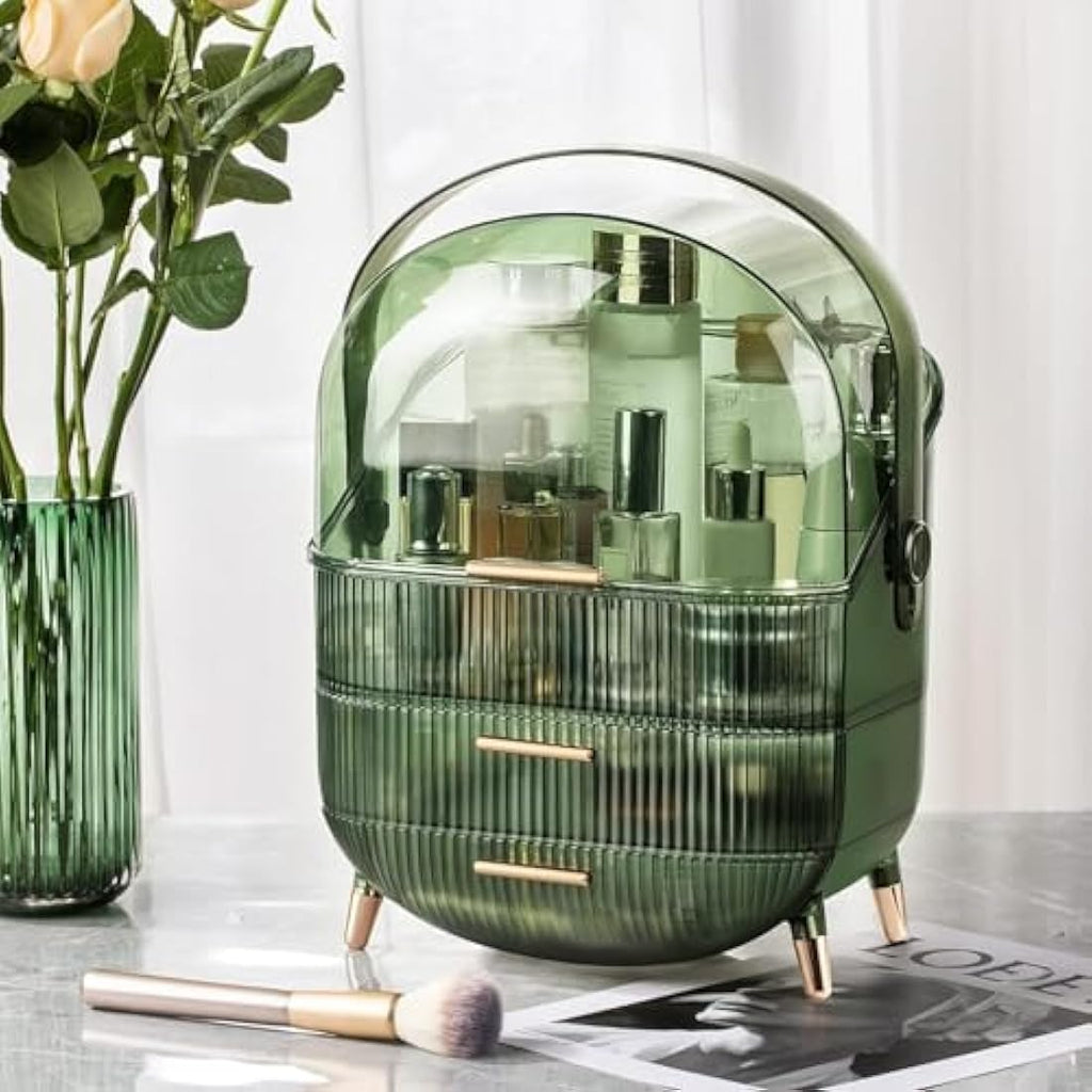 SIOOUI Makeup Organizer | 3-Layer Large Cosmetic Display Case – Clear Green