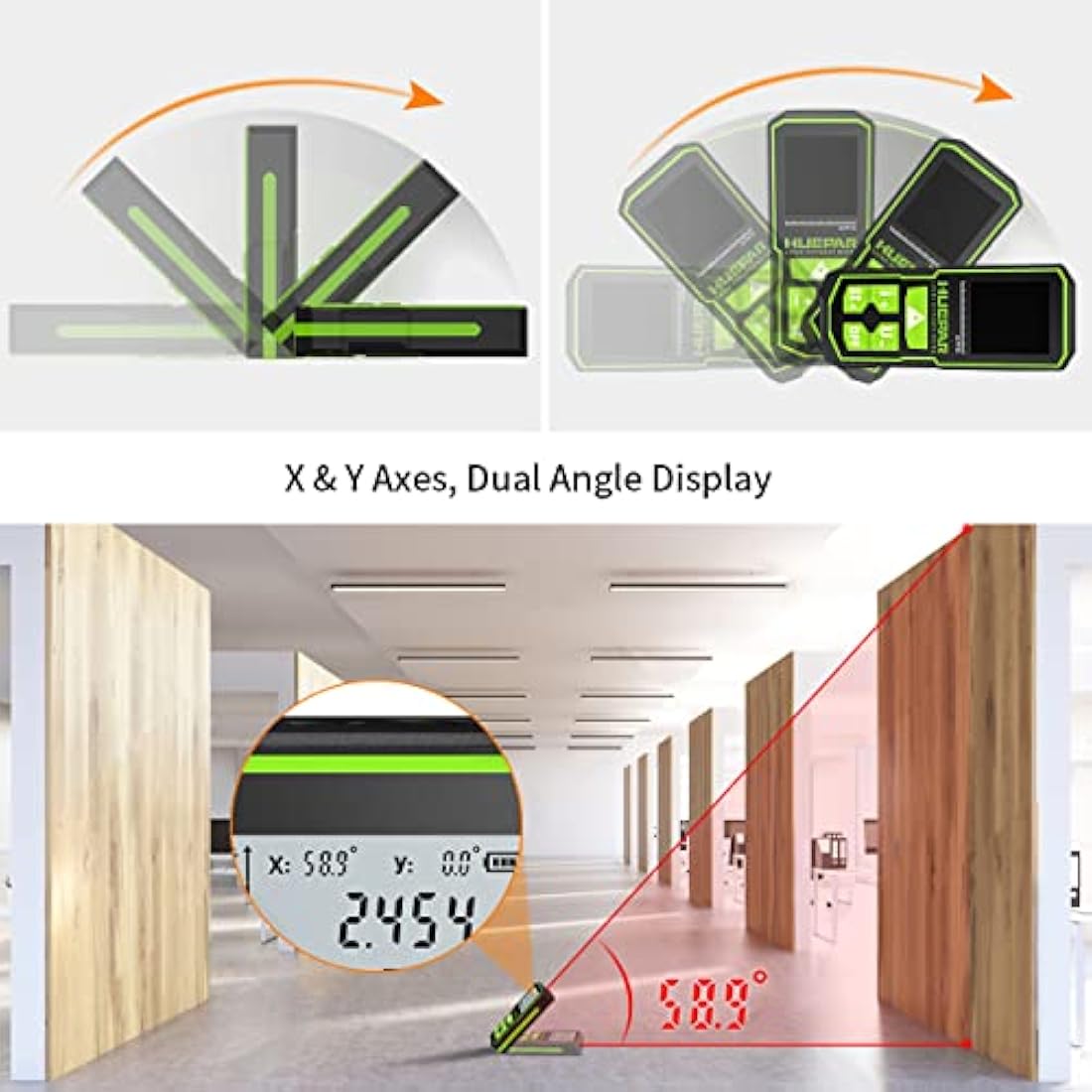 Huepar Laser Measure – 120M Digital Distance Meter with Angle Sensor
