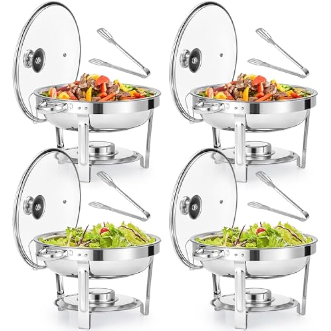 Wilprep 4-Pack Round Chafing Dish Buffet Set | 4.5L Stainless Steel Chafers