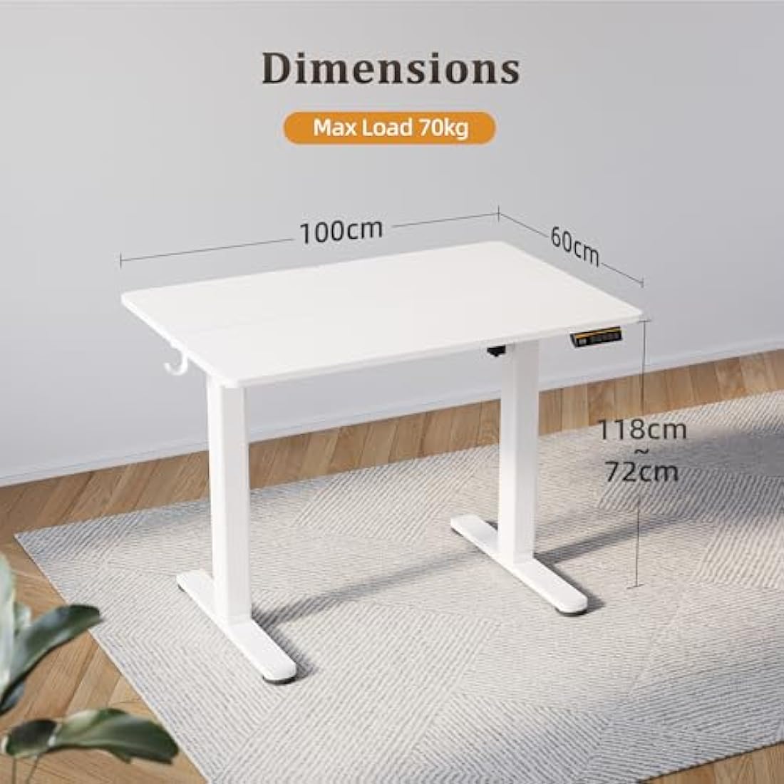 Claiks Electric Standing Desk – 100x60 cm Height Adjustable White