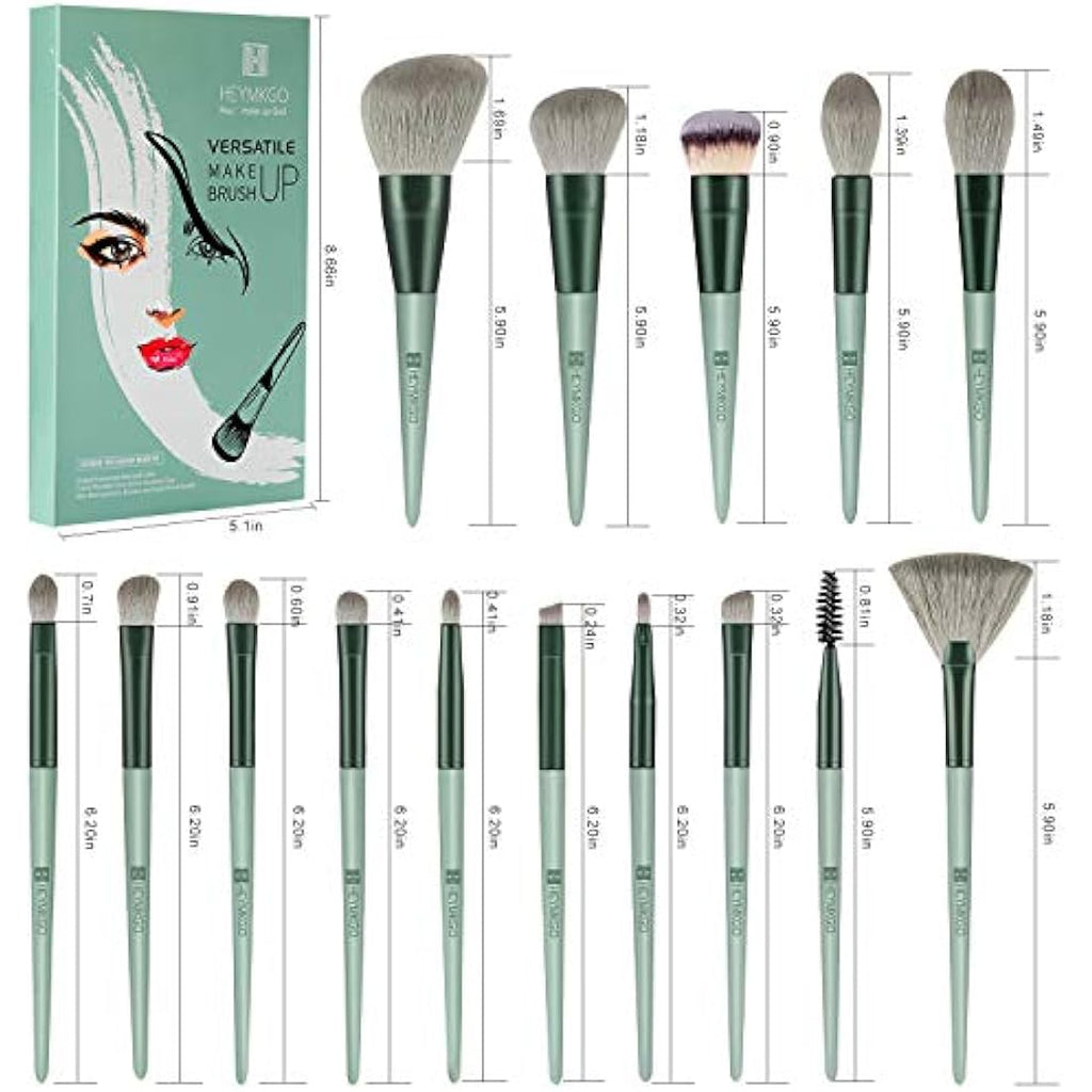 HEYMKGO 15pcs Professional Makeup Brush Set with Travel Flannel Bag