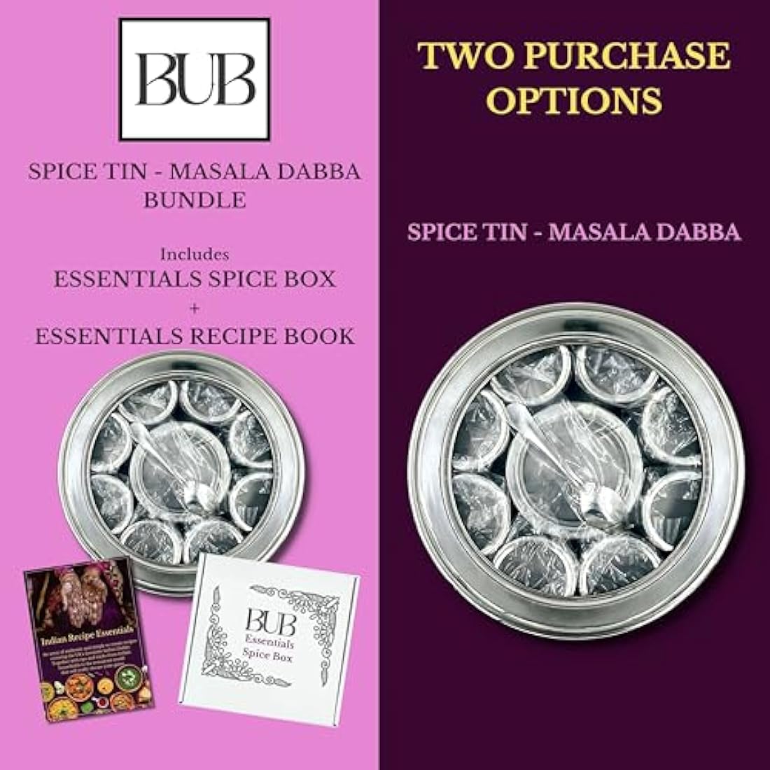 Bub Masala Dabba Spice Tin | 22cm Stainless Steel Box with 9 Jars