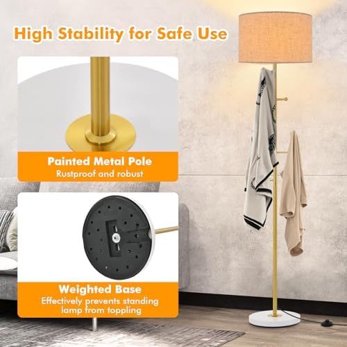 Floor Lamp with Coat Rack – Modern Linen Standing Light