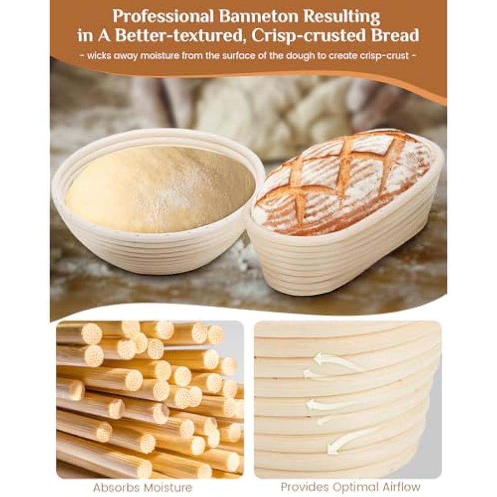 Sourdough Bread Proofing Basket Set | 2-Piece Rattan Banneton Kit