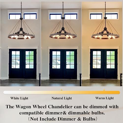 MRHYSWD 6-Light Wagon Wheel Chandelier – Rustic Industrial Black Metal