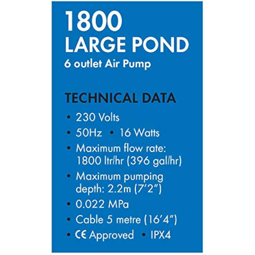 Blagdon Pond Oxygenator 1800 | 6 Outlet Air Pump for 10,000L Ponds
