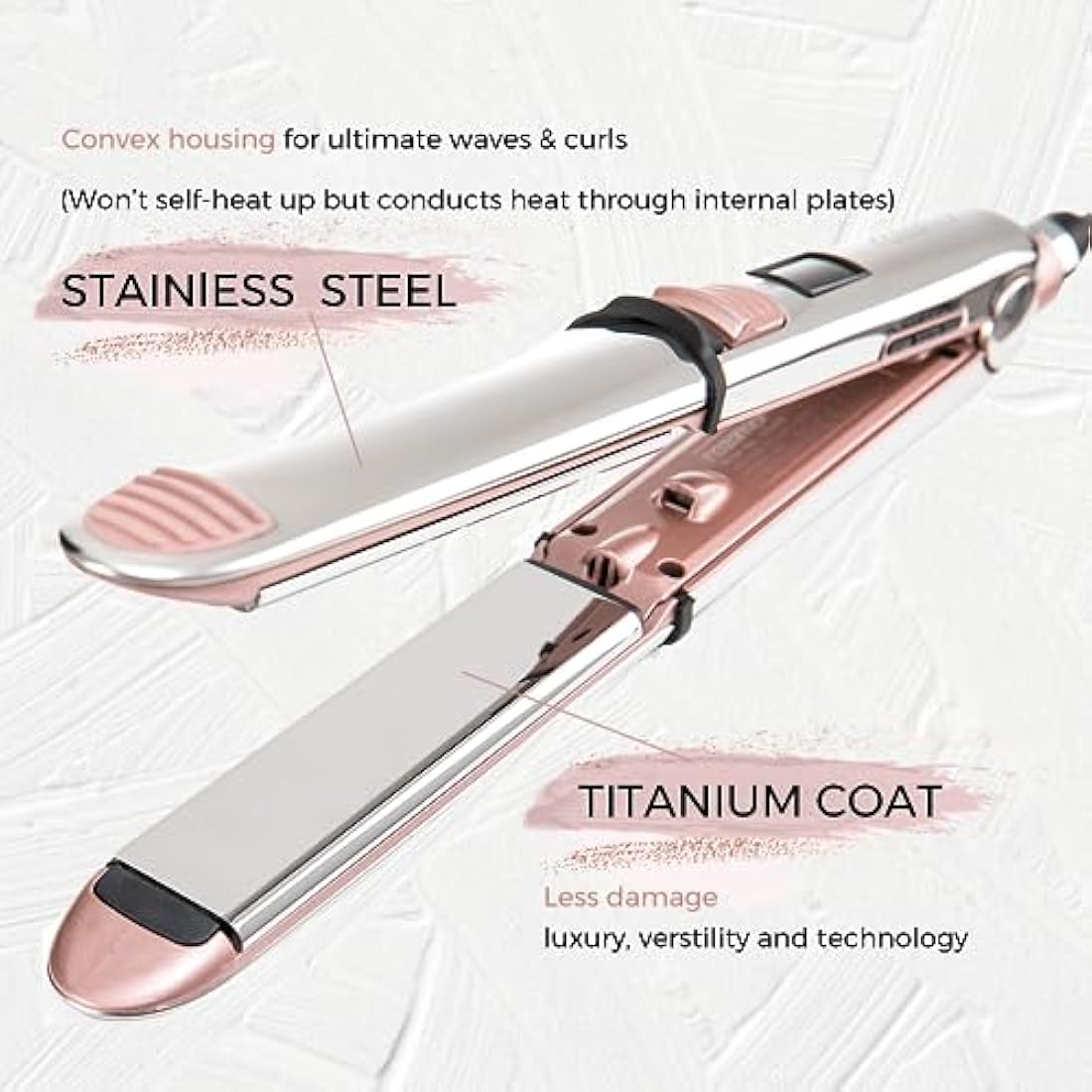 Rozamor Titanium Hair Straightener | 2-in-1 Flat Iron and Curler - Pink