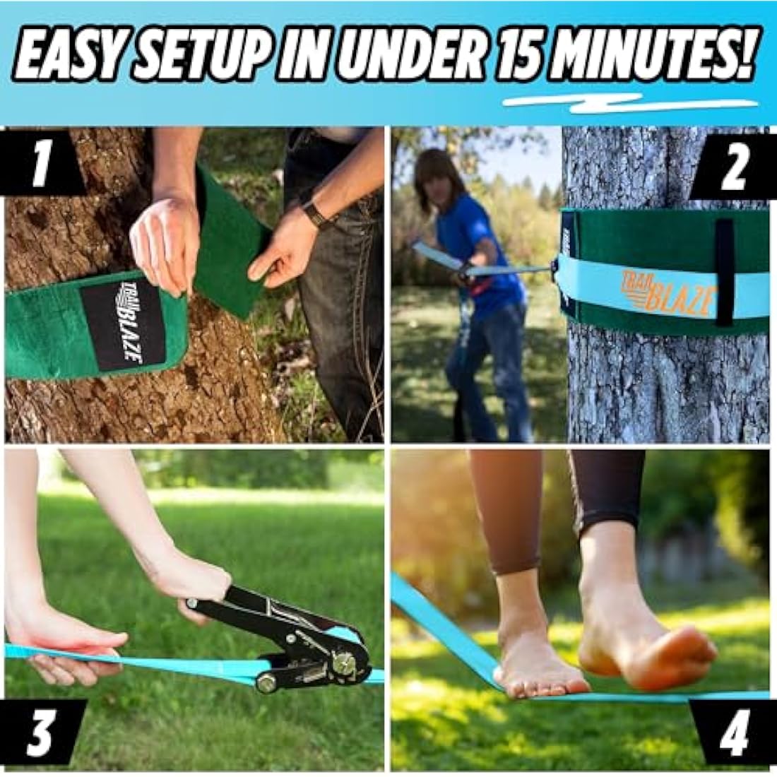 Trailblaze Slackline Kit for Kids – 18.5m Blue Beginner Tightrope Set