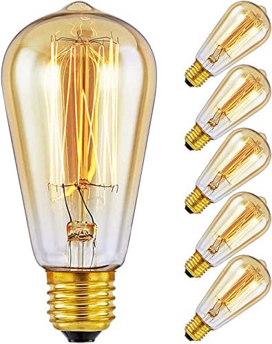 Jolof Store E27 Vintage Edison Light Bulbs – Amber Warm ST64 60W (6 Pack)