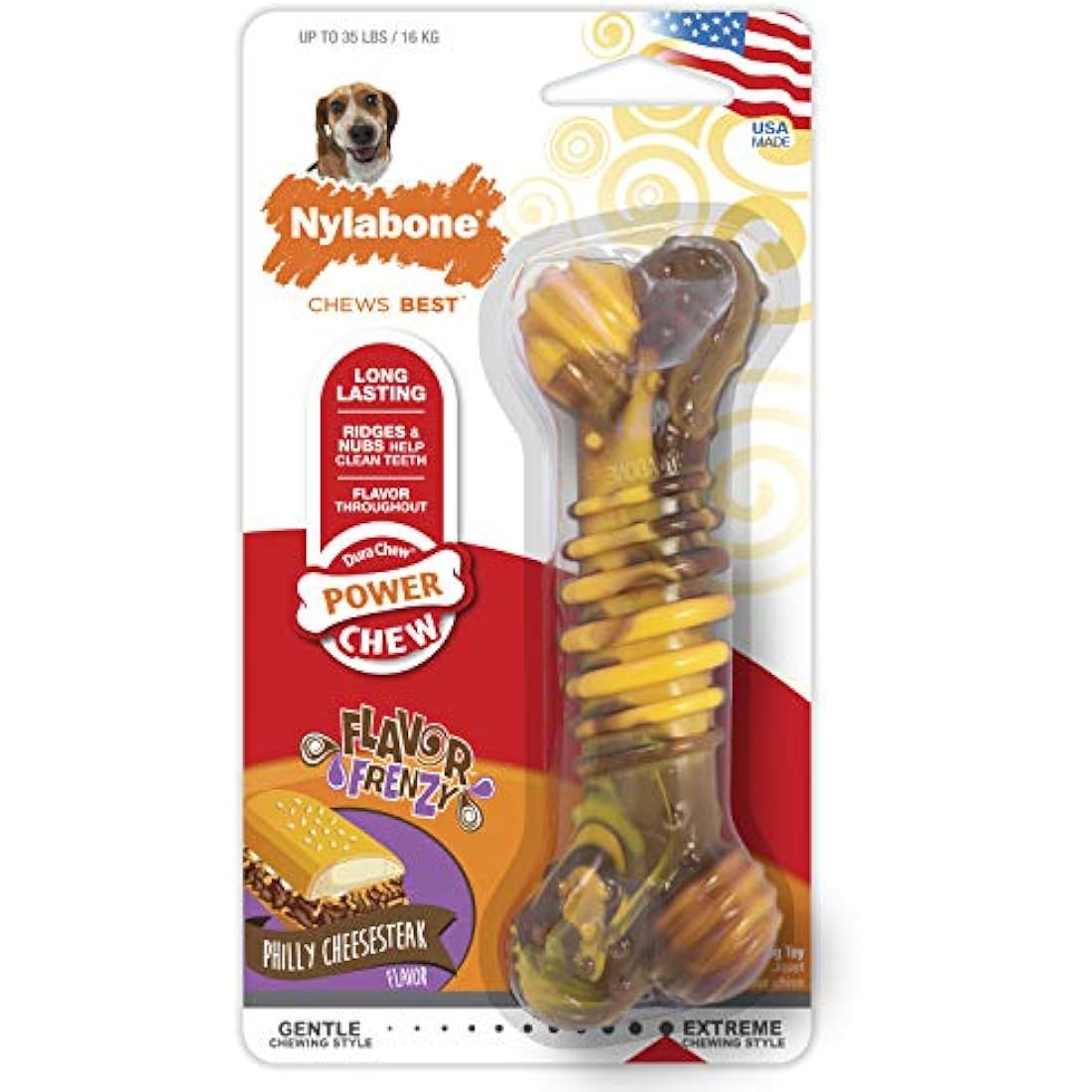Nylabone Durable Dog Chew Toy – Beef & Cheese Nylon Bone for Medium Dogs