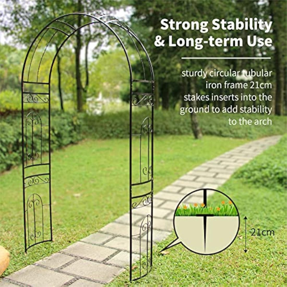 SCENDOR Wrought Iron Garden Arch – 87" Heavy Duty Trellis for Climbing Plants