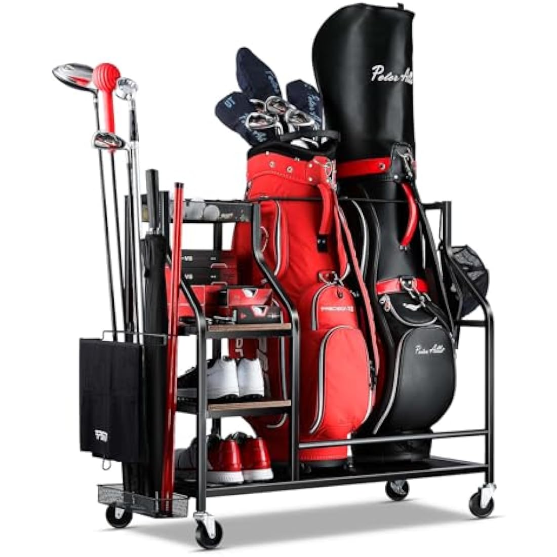 Jolof Store Extra-Large Golf Bag Storage Organizer – Rolling Steel Rack