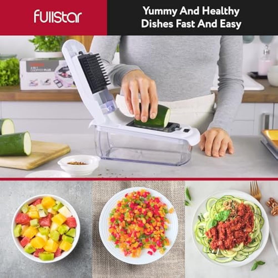 Fullstar Vegetable Chopper – 2-in-1 Manual Food Dicer with Catch Tray