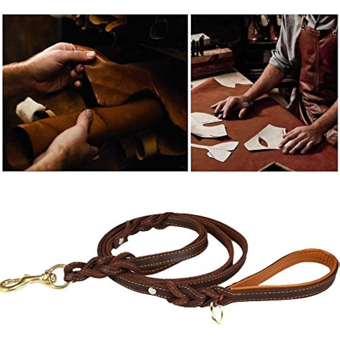 Braided Leather Dog Leash – Double Handle 6ft Training Lead
