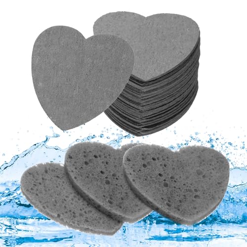 Heart-Shaped Compressed Facial Sponges - 60 Count Black Cellulose
