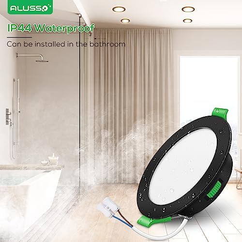 ALUSSO LED Recessed Downlights – 7W Ultra Slim IP44 Dimmable Black, 6 Pack