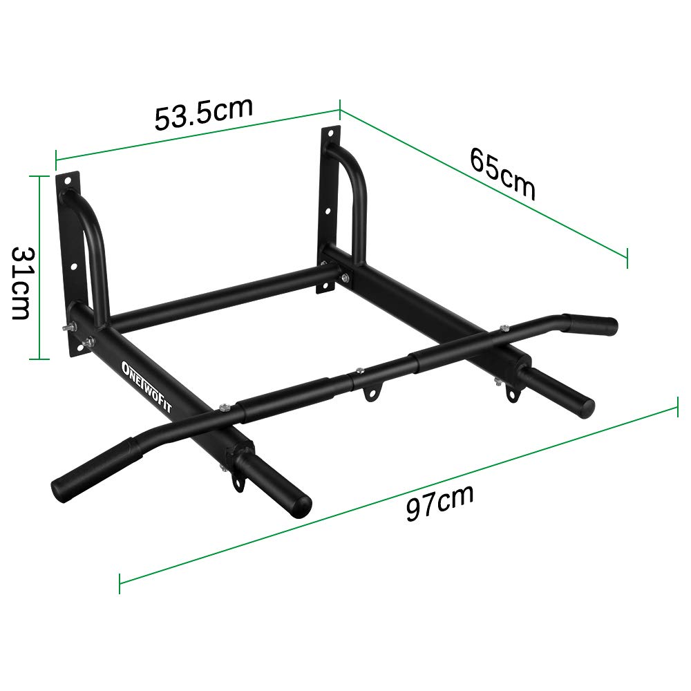 OneTwoFit Wall Mounted Pull Up Bar – Heavy Duty 6-Hole Home Gym Bar