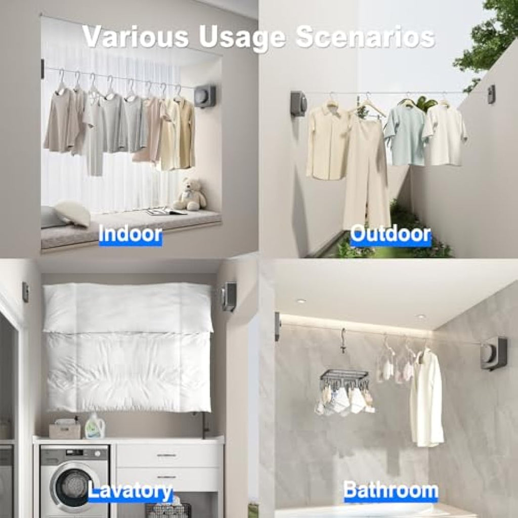 MUSTORN Retractable Washing Line – 4.6M Heavy Duty Wall Mounted Gray