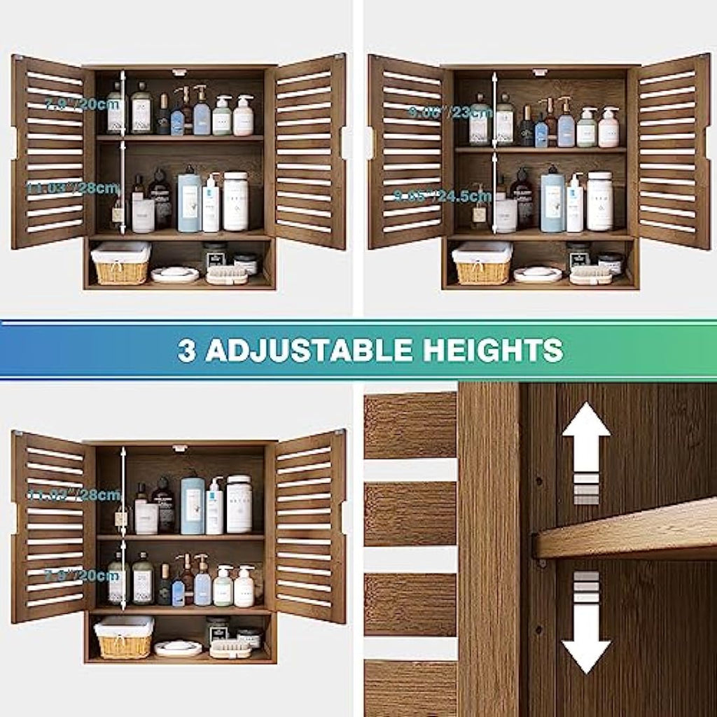 SMIBUY Bamboo Wall Mounted Bathroom Cabinet – Over-The-Toilet Storage, Walnut