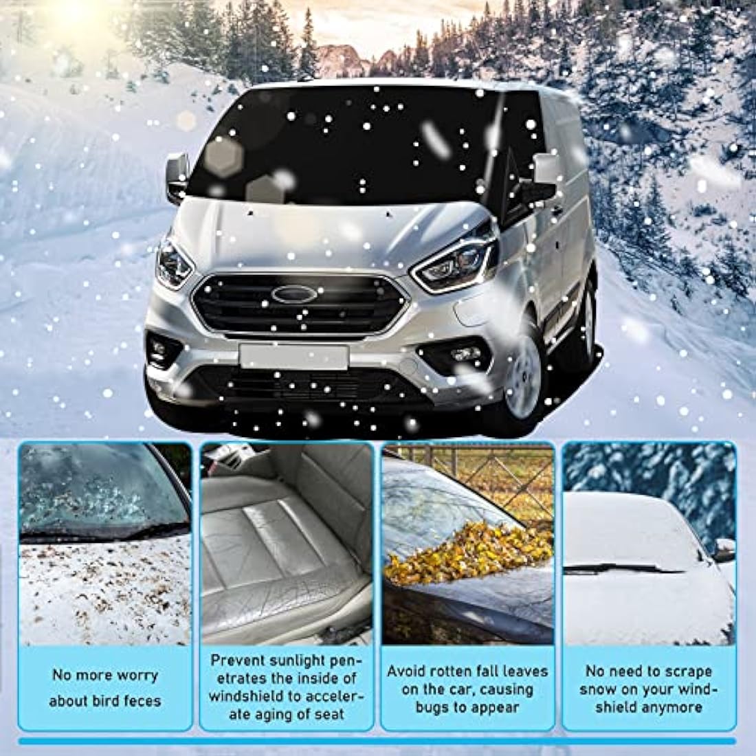 MaxEarn Ford Transit Custom Windshield Cover | 600D Oxford Blackout Wrap