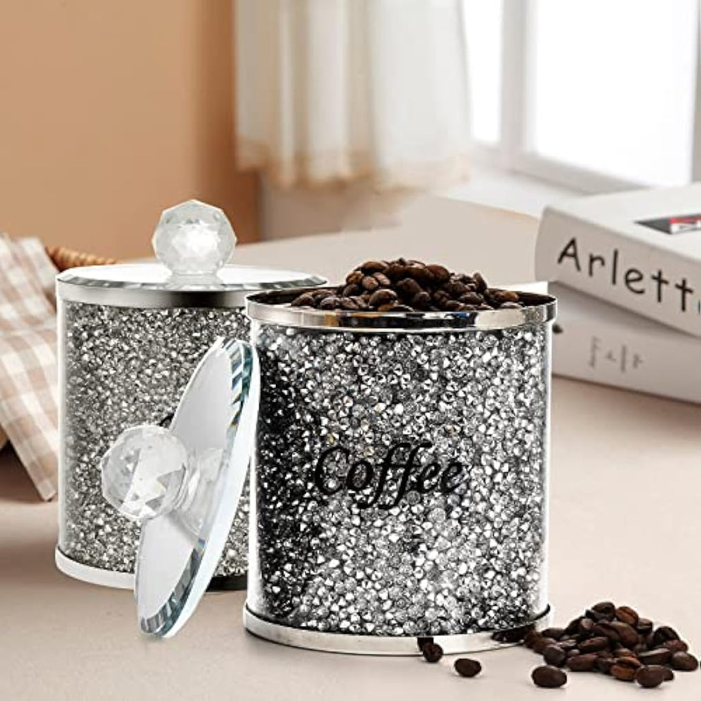 Jolof Store 3-Pack Crushed Diamond Glass Coffee Tea Sugar Canister Set