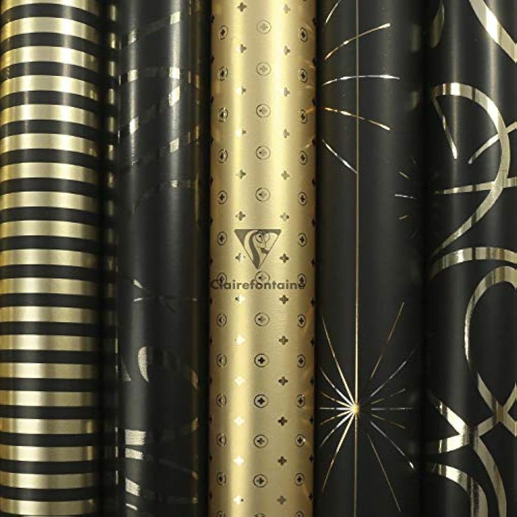 Clairefontaine Geometric Gift Wrap - 10 Rolls Black & Gold Premium 80g Paper