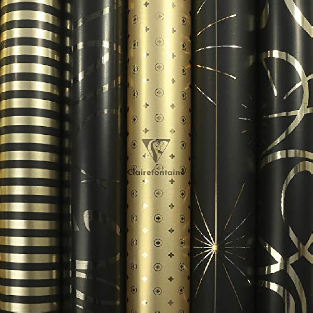 Clairefontaine Geometric Gift Wrap - 10 Rolls Black & Gold Premium 80g Paper