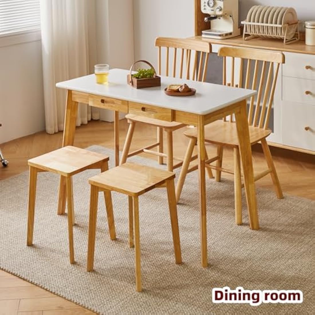 Aibiju Solid Wood Computer Desk – Mid-Century Writing Table with Drawers