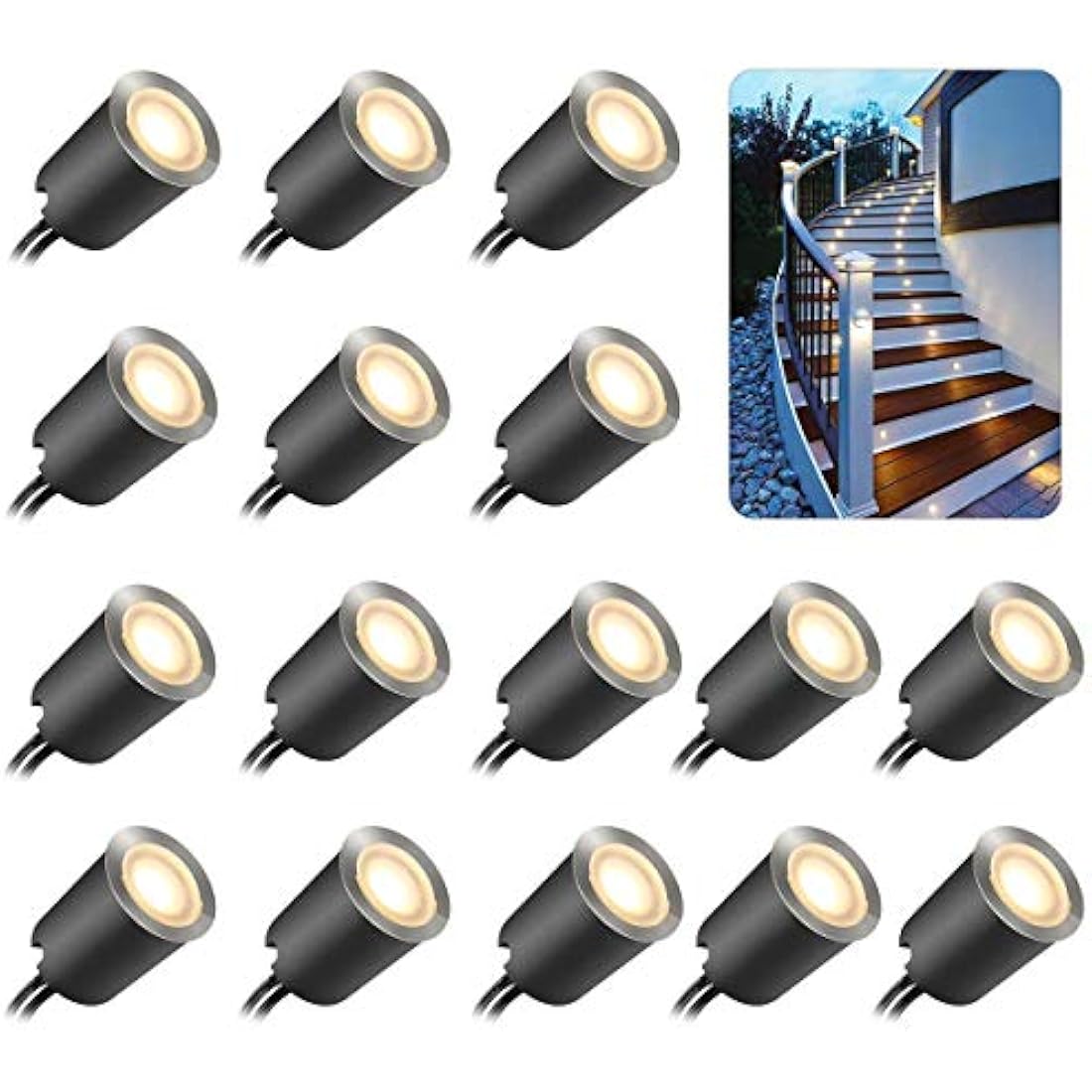SMY Lighting LED Deck Lights – 16 Pack IP67 Waterproof Warm White Lighting