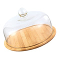 VOSAREA Wooden Cake Tray with Glass Dome - 29cm Serving Platter Stand
